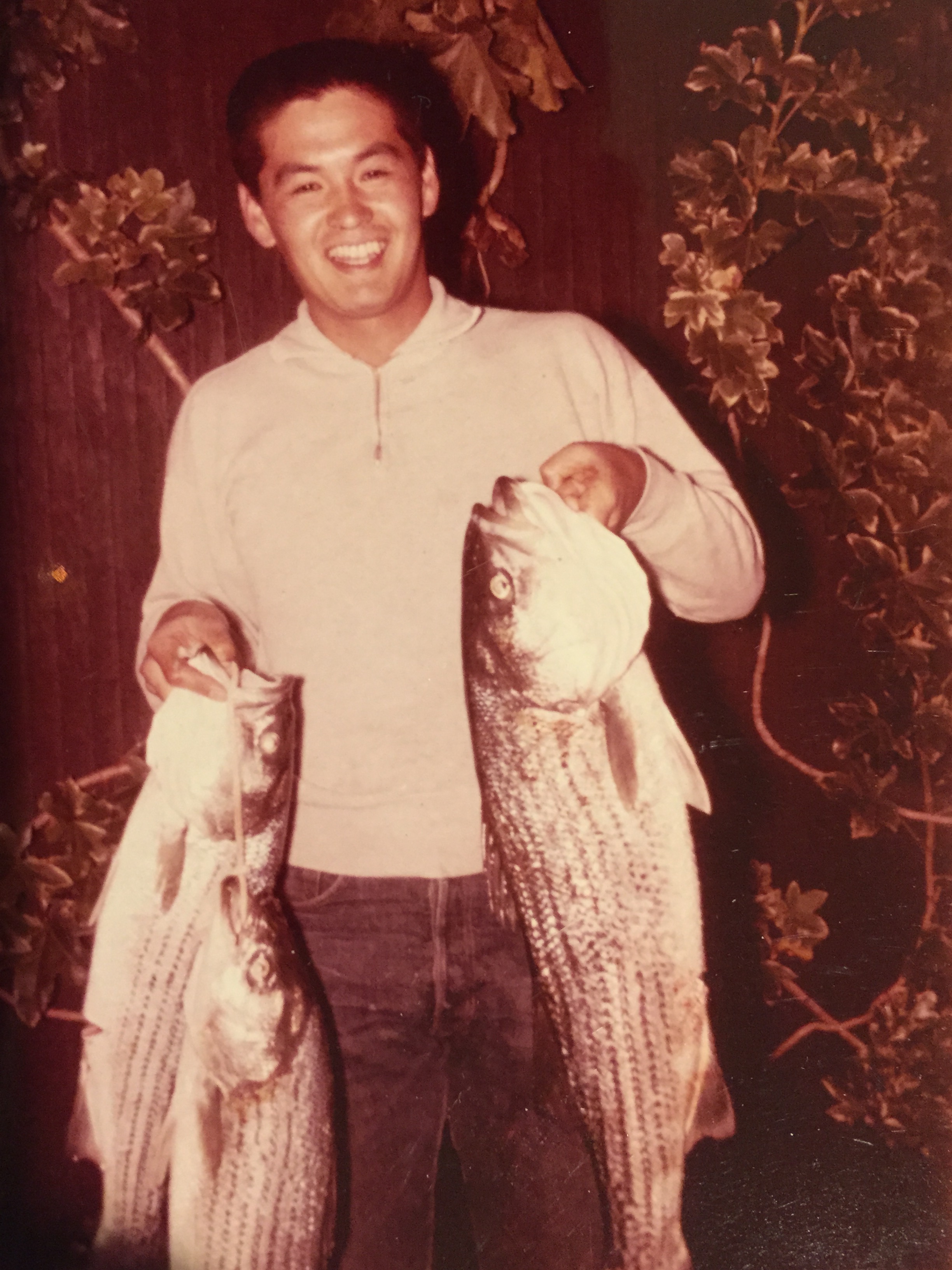 Glenn at home in 1965 with a 16-lb, 10-lb and 8-lb stripers